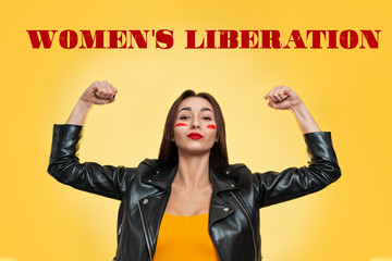 Feminism, girl power, and the concept of equal rights and independence for women. Caucasian young...