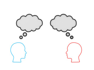  Two 3D Head outlines with thought bubbles above them