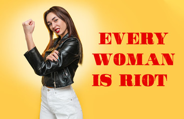 Feminism, girl power, and the concept of equal rights and independence for women. Caucasian young...