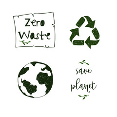Zero Waste elements collection. Hand drawn Vector icons sketch style. Recycling. Save the planet. - 315698300