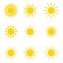 Set of orange and yellow sun icons, vector Illustration