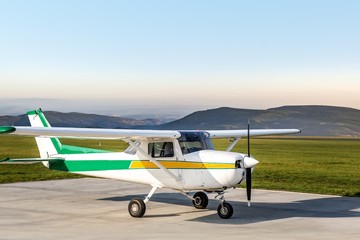 Small aircraft on runway . take-off of the plane