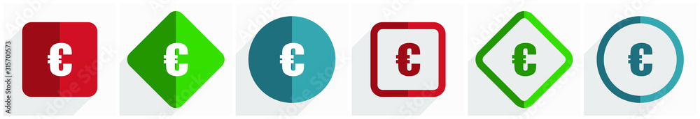 Aufkleber Euro icon set, flat design vector illustration in 6 options for webdesign and mobile applications in eps 10