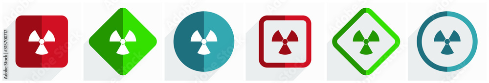 Poster Radiation icon set, flat design vector illustration in 6 options for webdesign and mobile applications in eps 10
