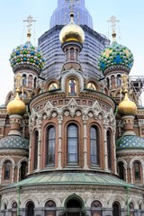 Fototapeta na wymiar The magnificent facade of the Orthodox Church of the Savior on Spilled Blood in St. Petersburg, Russia.
