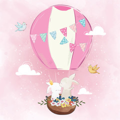 Couple Bunny in the Air Balloon © Lorarts