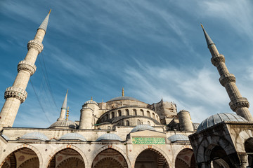 Fototapeta na wymiar Blue mosque view from the courtyard, low angle view.