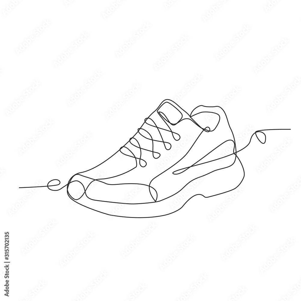 Poster sneakers with lacing one line drawing on white isolated background - Posters
