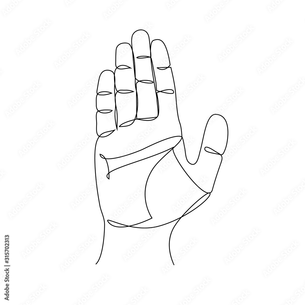 Wall mural hand showing stop gesture one line drawing on white isolated background - Wall murals