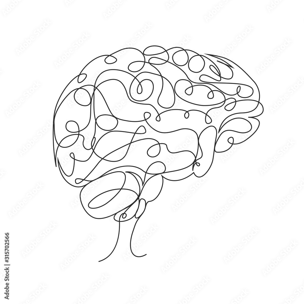 Sticker human brain one line drawing on white isolated background - Stickers