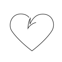 Romantic heart with an arrow one line drawing on white isolated background