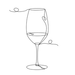 Wine glass one line drawing on white isolated background