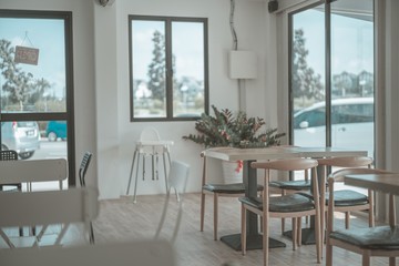 modern dining room with a table and chairs