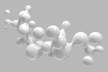 Abstract three-dimensional background of many flying droplets of viscous liquid. 3D illustration, 3D render. Stock illustration