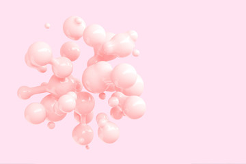 Abstract three-dimensional background of many flying droplets of viscous liquid. 3D illustration, 3D render. Stock illustration