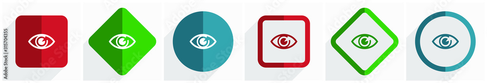 Poster Eye icon set, flat design vector illustration in 6 options for webdesign and mobile applications in eps 10
