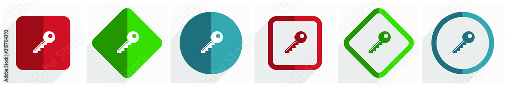 Fototapete key icon set, flat design vector illustration in 6 options for webdesign and mobile applications in 