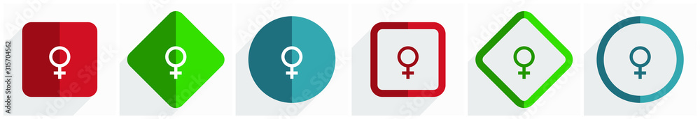 Poster Female icon set, flat design vector illustration in 6 options for webdesign and mobile applications in eps 10