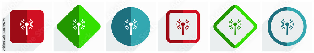 Poster Wifi icon set, flat design vector illustration in 6 options for webdesign and mobile applications in eps 10