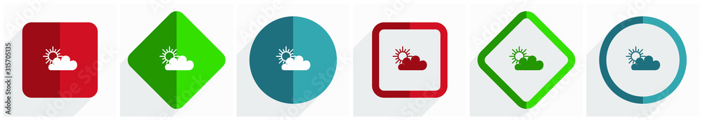 Poster cloud icon set, flat design vector illustration in 6 options for webdesign and mobile applications i