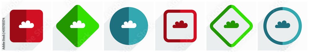 Poster Cloud icon set, flat design vector illustration in 6 options for webdesign and mobile applications in eps 10
