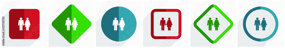 Poster couple icon set, flat design vector illustration in 6 options for webdesign and mobile applications 