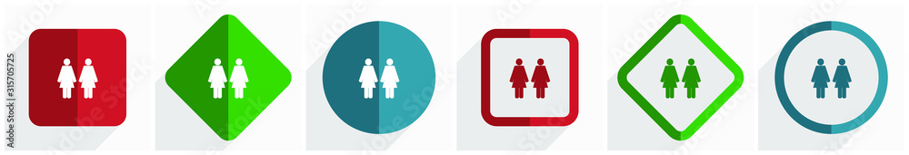 Poster couple icon set, flat design vector illustration in 6 options for webdesign and mobile applications 