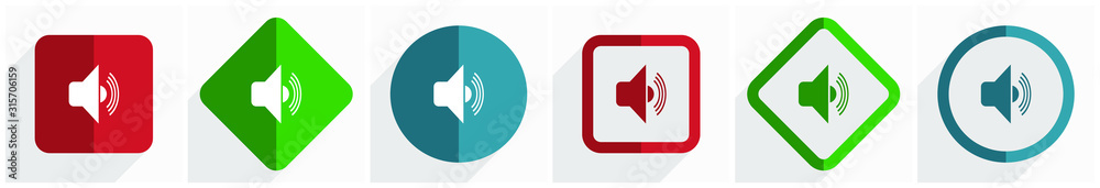Poster Volume icon set, flat design vector illustration in 6 options for webdesign and mobile applications in eps 10