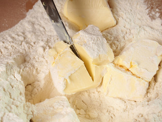 Cut butter into flour. Making Apple Pie Tart Series.