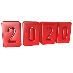 2020 new year 3d red metallic text 3d render