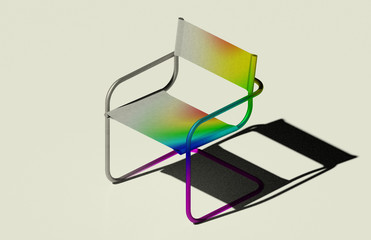 A patio chair 3D rendering along with its finite element mesh and indicative deflection mapping derived from finite element analysis on white backround