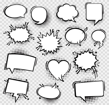Set comic book text speech bubble in pop art style. Vector illustration