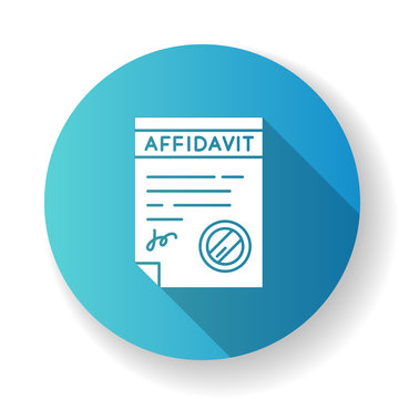 Confirmed affidavit blue flat design long shadow glyph icon. Signed notarized document. Apostille and legalization. Written statement. Declaration. Notary services. Silhouette RGB color illustration