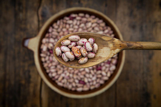 Spoon of dried pinto beans