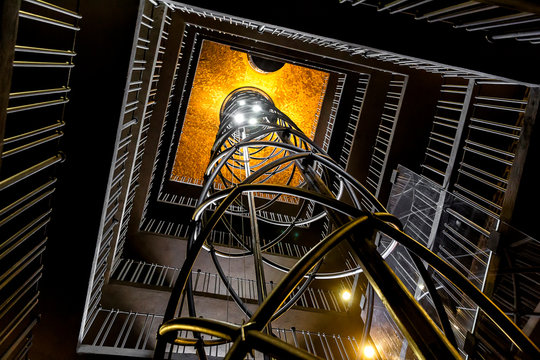 Czech Republic, Prague, Low angle view of elevator inside Old Town Hall