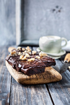 Homemade gluten free brownies with chocolate and coffee glazing