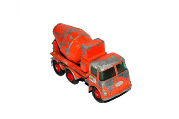 Vintage Tin Toy Vehicle Industrial Truck on White Background 