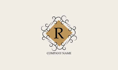 Stylish elegant R logo. Business style and brand of the company, emblem for cafes, bars, restaurants, hotels, boutiques.