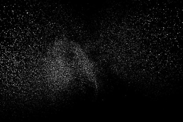 Obraz premium White Grainy Texture Isolated On Black Background. Dust Overlay. Light Coloured Noise Granules. Snow Vector Elements. Digitally Generated Image. Illustration, Eps 10.