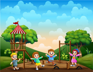 Funny children in the park illustration
