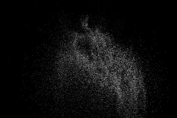 White Grainy Texture Isolated On Black Background. Dust Overlay. Light Coloured Noise Granules. Snow Vector Elements. Digitally Generated Image. Illustration, Eps 10.