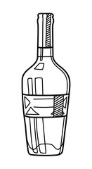 Hand drawn alcohol bollte. Vector sketch of a bottle isolated on white.