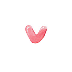 Watercolor hand drawn red letter V isolated on white background/ Soft lettering style. Part of word love. Design for happy valentine's day.