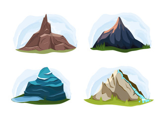 Different shapes of mountains with landscapes of vibrant color schemes. 