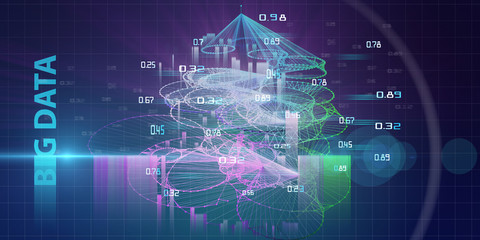 Obraz premium Bid data research visualization. Abstract technology concept for business presentation. Radial algorithm depth research of data volume. Big Data.