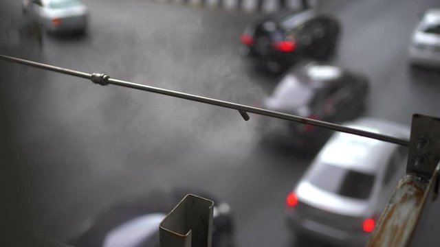 Water spray system was using for reducing the air pollution from cars in Bangkok, Thailand.