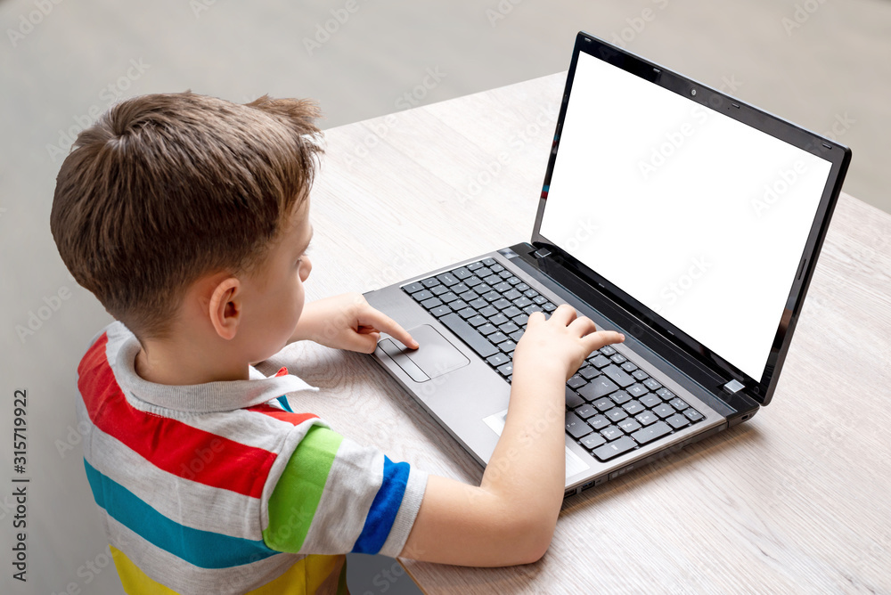 Leinwandbilder boy use a laptop computer mockup. isolated screen for app, game or web site design presentation. con