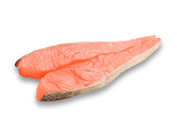 two pieces of salted salmon fish isolate on white
