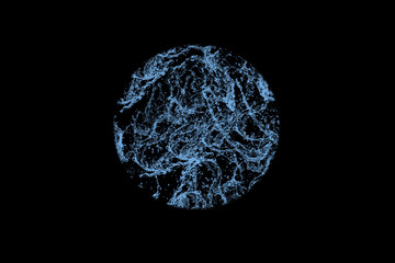 World. Water effect. Black background.