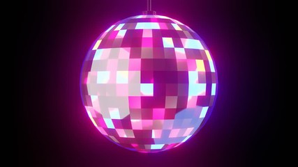 Disco ball on black background.Loop able 3D render animation.